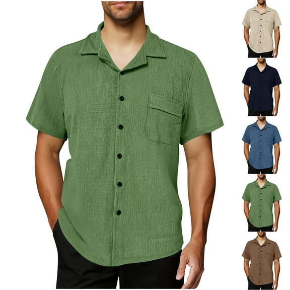 ZZwxWA Mens Button Down Short Sleeve Shirt Casual Button Down Lapel Collar Shirts Summer Beach Textured Shirts with Pocket Holiday Gift Finder