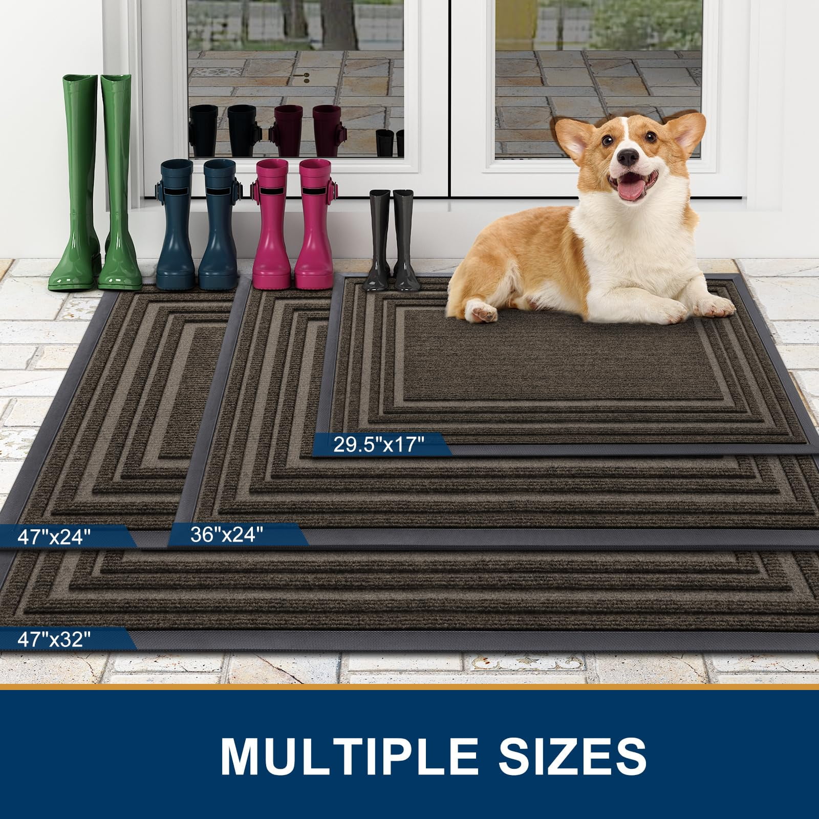 Buganda Heavy Duty Door Mats, Non Slip Waterproof Rubber Doormats for Outdoor and Indoor, Low Profile Dirt Trapper Entry Rugs, 36"x24", Brown