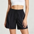 thumbnail image 2 of Rggeeun Womens Shorts Solid Color Elastic Waist Front Seam Wide Leg Relaxed Fit Pleated With Adjustable Tie & Side Pockets For Playground Delicate Hot Pants,Black,S, 2 of 4