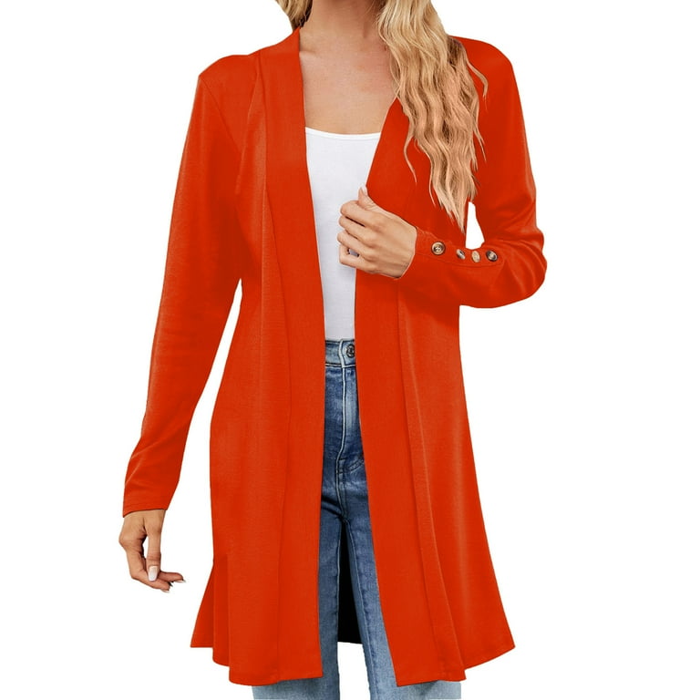 Women Long Solid Color Soft Button Cardigan Bodycon Cotton Tops Women s Cardigan Orange L