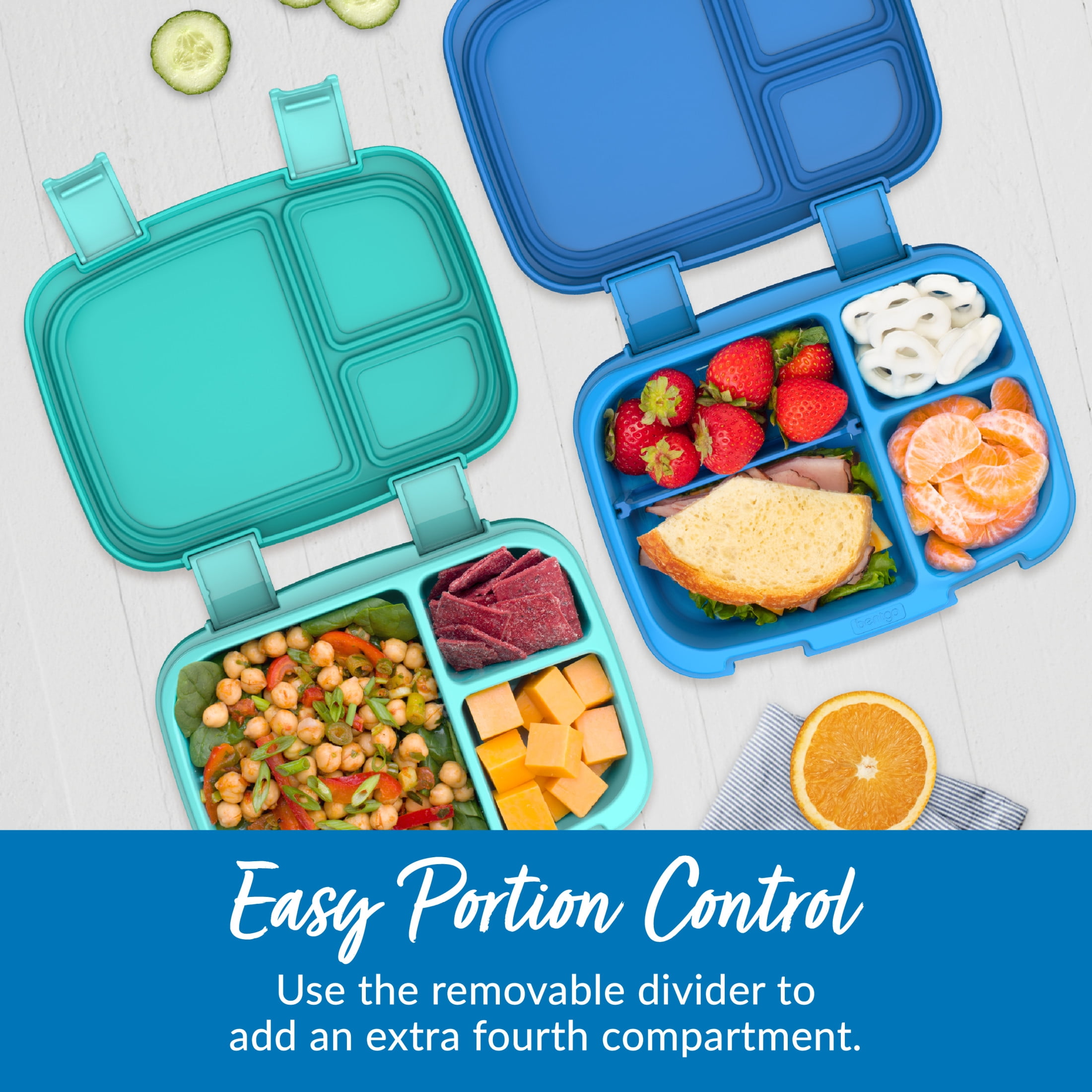 (3 pack) Bentgo Fresh – Leak-Proof, Versatile 4-Compartment Bento-Style Lunch Box with Removable Divider, Portion-Controlled Meals for Teens and Adults On-The-Go – BPA-Free, Food-Safe Materials  (Blue)