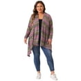 thumbnail image 3 of DARING DIVA Plus Size Long Sleeve Open Front Knit Stripe Cardigan 1X Purple, 3 of 6