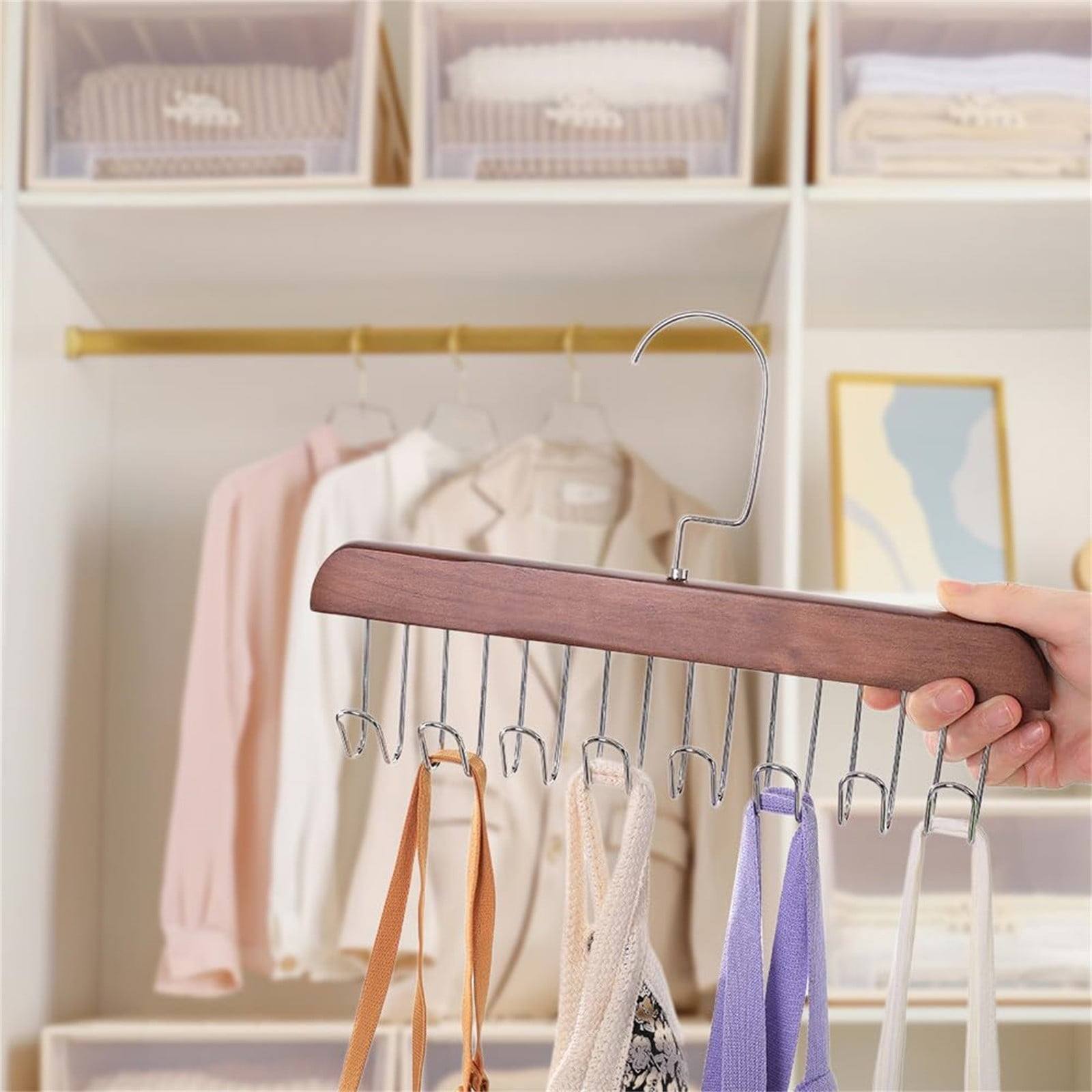 Door Towel Rack 2Pcs Anti Slip Multi Hook Coat Racks Bra Hangers For Closet Organizer With 8 Hooks 360 °Swivel Belt Hanger For Closet For Belt Tie Tank Top Bra Scarf