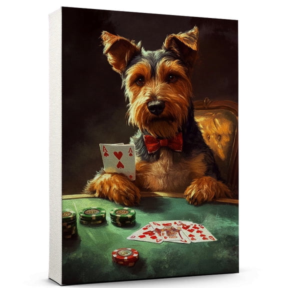 Welsh Terrier Dog Poker Art Stretched Canvas Size 8x12 – Welsh Terrier Dog Playing Poker Wall Art, Dog Lover Canvas, Sports Theme Decor for Living Room