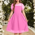thumbnail image 2 of Ashirexll Robe d'Été pour Filles Enfants Col Rond Couleur Unie en Maille Manches Courtes Pois Tunique Ligne A pour Enfants, 2 of 5