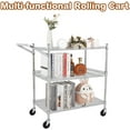 thumbnail image 3 of Lumiparty Heavy Duty 3-Tier Rolling Utility Cart, Commercial Grade Wire Rack Cart On Wheels for Kitchen Pantry Steel Frame with Handle & Shelves, Silver, 3 of 7
