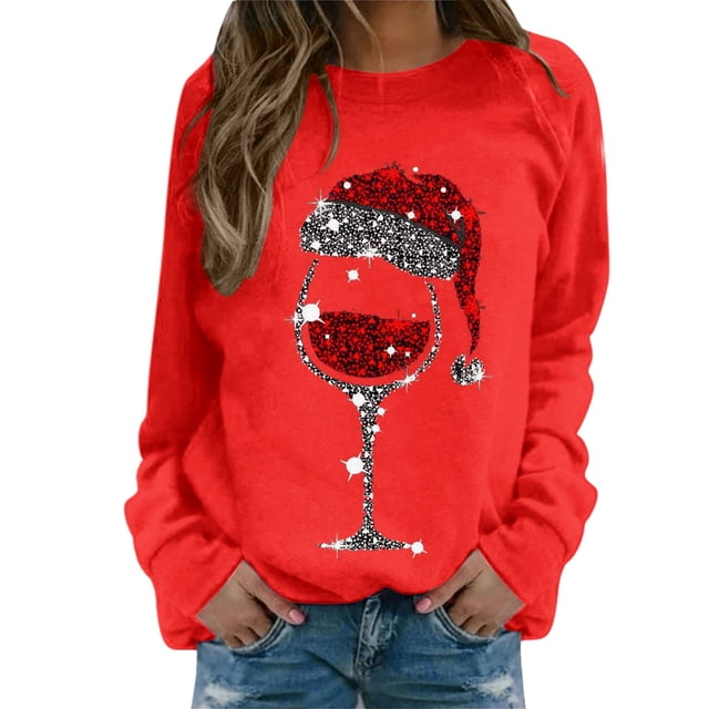 Kcodviy Sweat-Shirt pour Femmes, Joyeux Noël, Imprimé, Col Rond, Vintage, Manches Longues, Ample