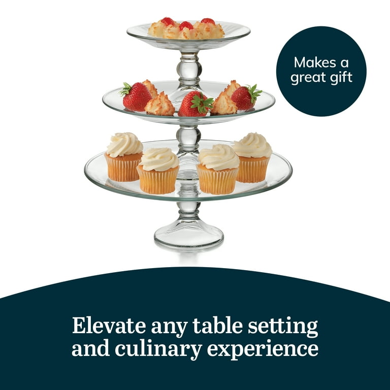 Libbey Selene 3-Tier Glass Dessert Stand - Curvy Elegant Style, Dishwasher Safe