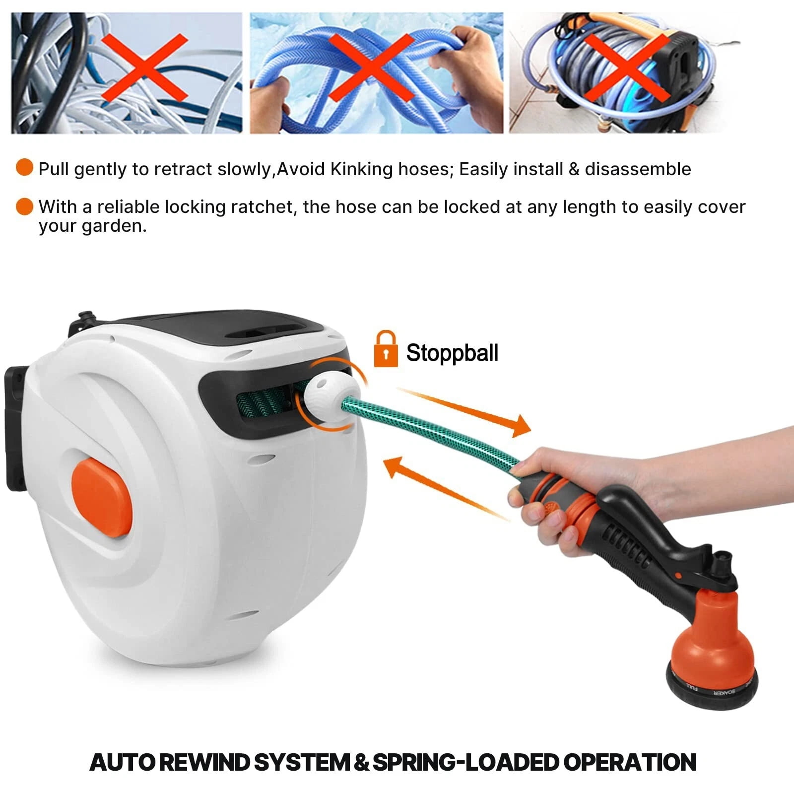 iMeshbean 79' x 5/8"OD Retractable Hose Reel Auto Water Hose Reel 180° Swivel Wall-Mounted