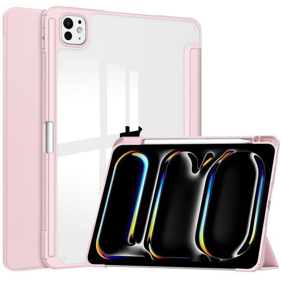 DWaybox Case for iPad Pro 13-inch 2025 M5 Model A3360 / A3361, Smart Slim Folio Stand Auto Sleep/Wake Cover, with Pencil Slot, Clear Transparent Back Shell -Pink