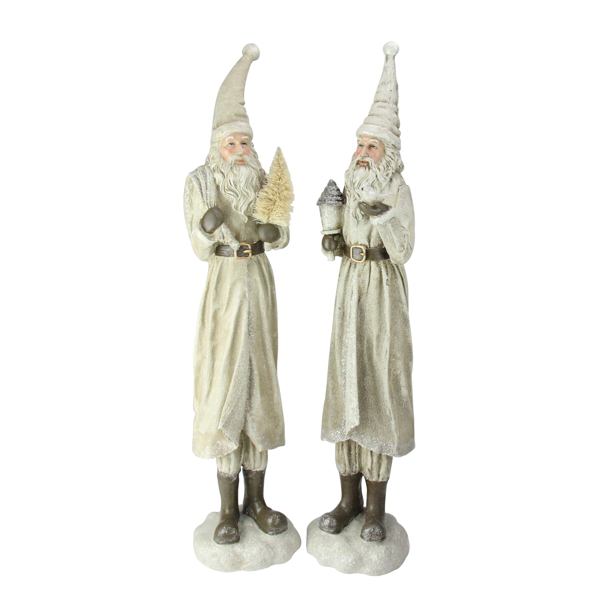 Set of 2 Beige Old World Santa Claus Christmas Tabletop Figures 25