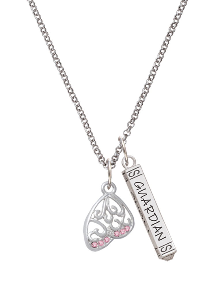 Delight Jewelry Silvertone Open Pink Crystal Butterfly Wing Silvertone