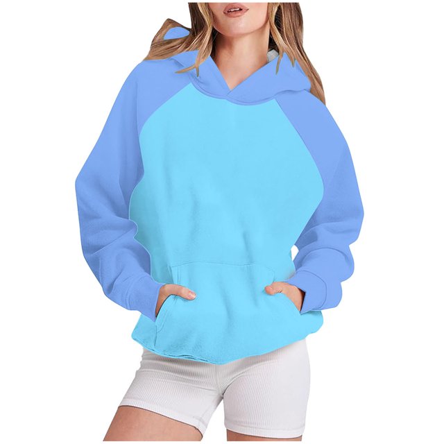 Timegard Sweatshirts for Women Long Sleeve Hoodies Pullover Fall Color Block Loose Tops with Pockets