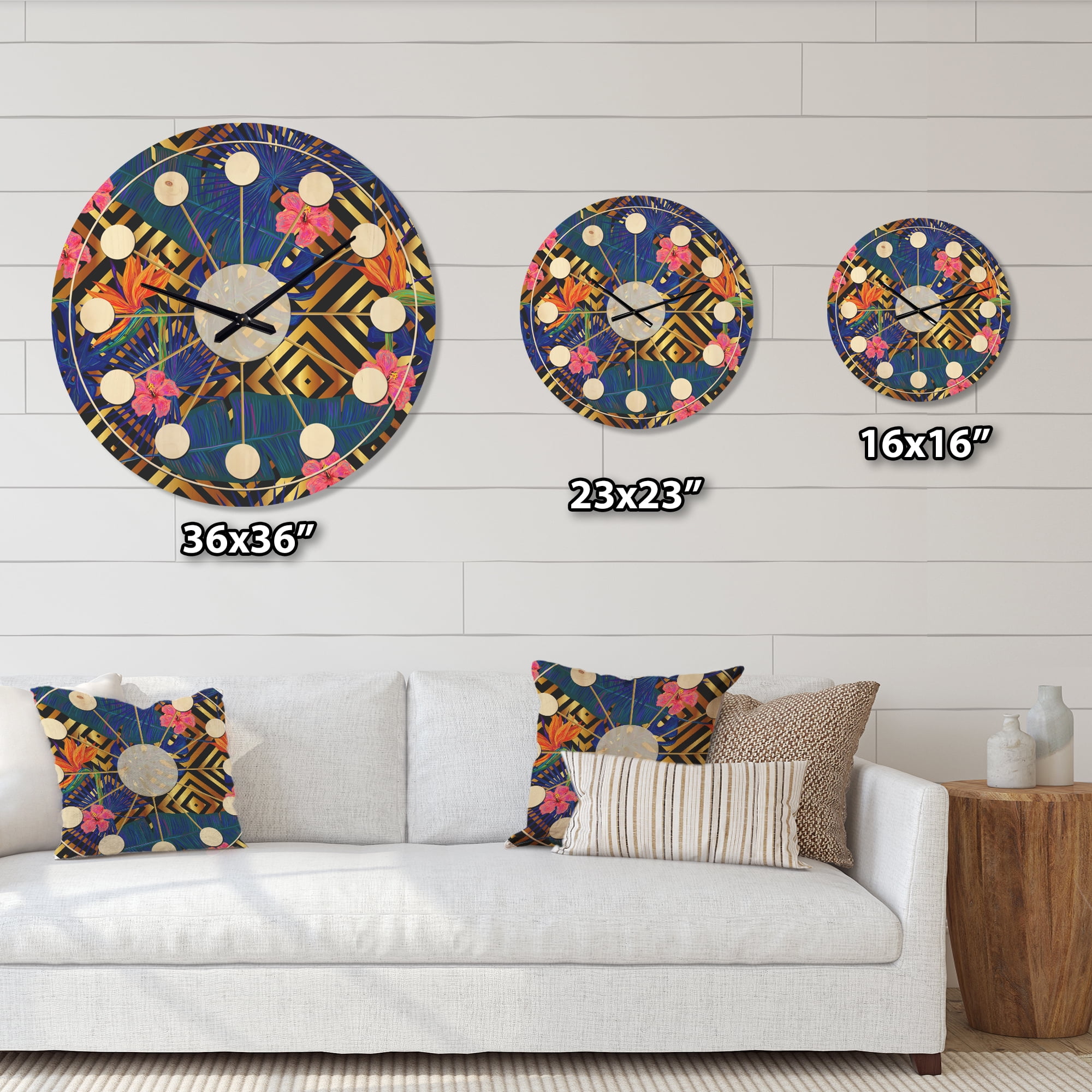 Designart 'Abstract Retro Design Pattern IV' Mid-Century Modern Wood Wall Clock