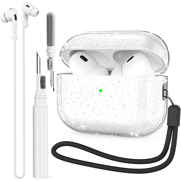 wonima11 Clear Case for AirPods Pro 2nd Generation Case Cover AirPods Pro 2 Case with Magnetic Anti-Lost Strap and Cleaner Kit (Clear Glitter)