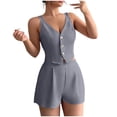 thumbnail image 2 of Casual Summer Outfits 2 Piece Matching Clothing Set Women Fashion Casual Solid Color V Neck Sleeveless High Waisted Shorts Gray Xl, 2 of 5