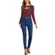 thumbnail image 2 of INSPIRE CHIC Blusas de leotardo de punto acanalado con corte frontal, cuello redondo y mangas largas XS Burdeos, 2 of 5