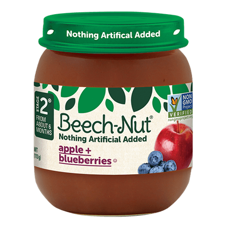 (10 Jars) Beech-Nut Baby Food Jar, Stage 2, Apple & Blueberries, 4