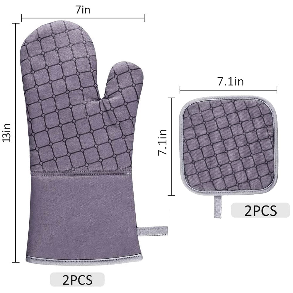 Coziselect Oven Mitts and Pot Holders Set, 500 F Heat Resistant Oven mit Gloves Hot Pads for Kitchen Cooking Grill, Pure Cotton and Terrycloth lining