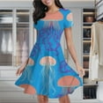thumbnail image 2 of Ocean Coral Jellyfish Print Women's Classic Swing Skater Dress Casual Work Party Cocktail Dresses, 2 of 6