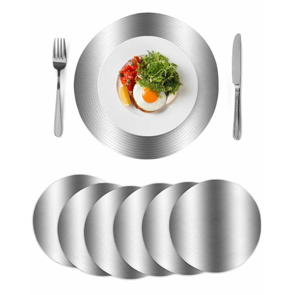 Dark Gray Round 13 Inch Placemats Set of 6, Gradient White Abstract Minimalist Stripe HeatResistant Non Slip Place Mats for Dining Table, Wipeable Braided Kitchen Table Mats for Housewarming