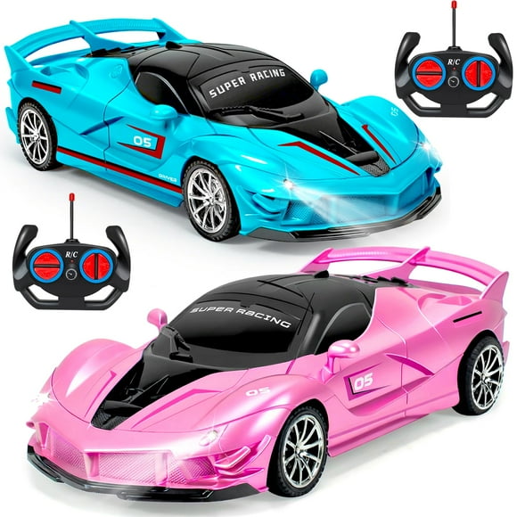Control remoto Bloolilies para coche, paquete de 2 unidades, escala 1:18, rosa y azul
