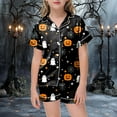 thumbnail image 2 of Caqnni Kids Unisex Pjs Set Girls Boys Silk Pajama Sets Satin Clasic Sleepwear Summer 2 Pieces Button Down Nighty Girls Halloween Pajamas Shorts Sets (6-7 Years,Black), 2 of 6