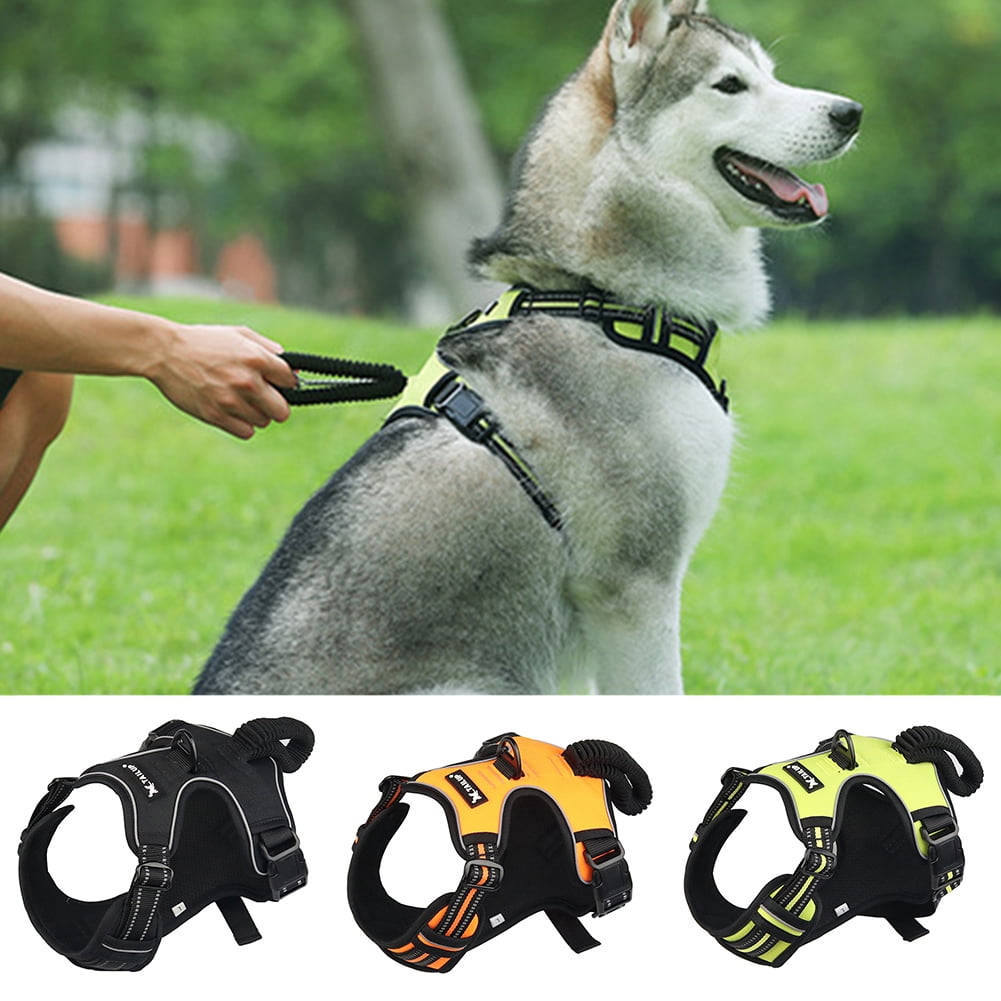Flmtop Chien de Compagnie Chiot Harnais Rembourré Collier Réglable Respirant Laisse Réfléchissante Gilet Noir