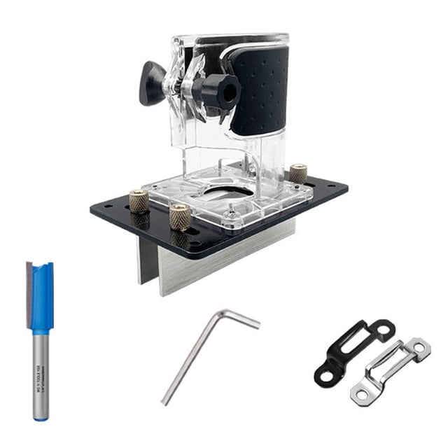 Riwcyla 2 in 1 Invisible Fastener Slotting Bracket Woodworking Router Base 65mm Trimming Machine Base Slotting Guide Locator with Milling Cutter for Cabinet Wardrobe Furniture Shoe Rack
