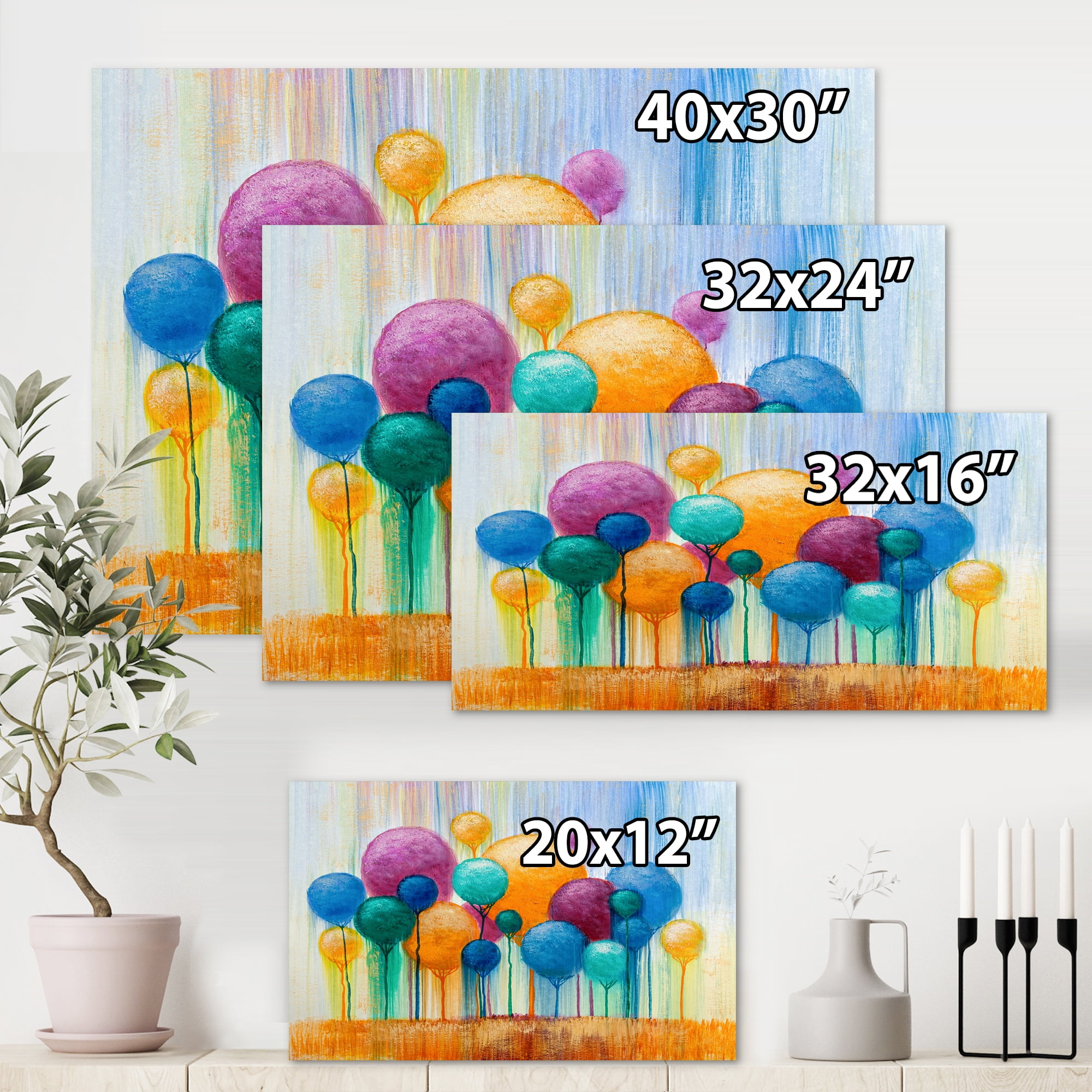 Designart ' Ornamental Colourful Trees IV ' Modern Canvas Wall Art Print
