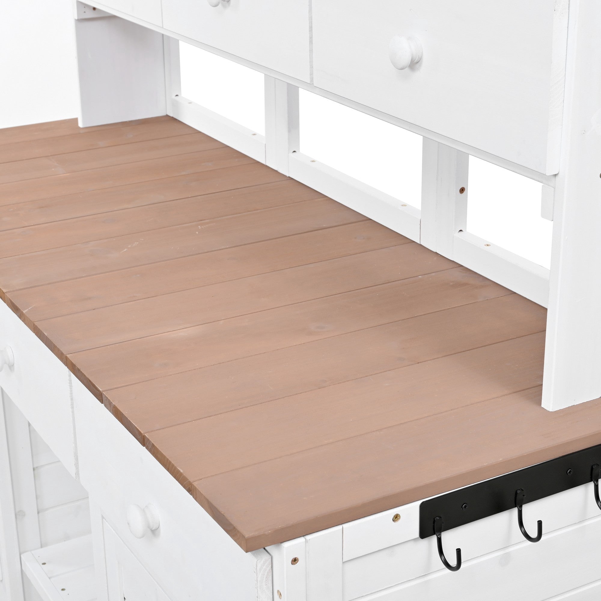 Sailvan 66" Wood Potting Bench Table with Hutch,Outdoor Kitchen Island Garden Workstation with 6 Drawers,2 Cabinets & Side Hooks White
