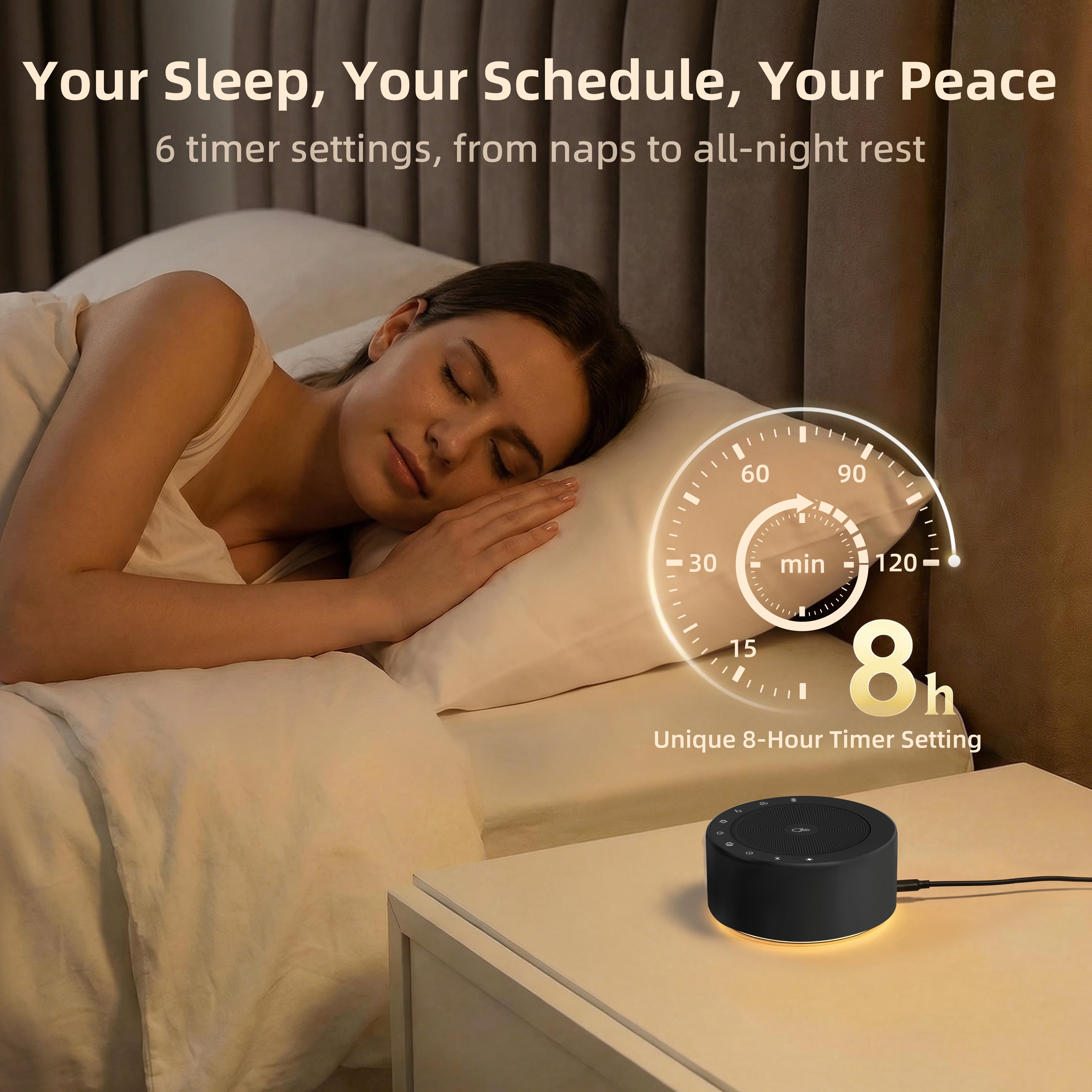 Kipcush White Noise Sound Machine with Night Light, 30 Soothing Sounds for Baby & Adults  Black