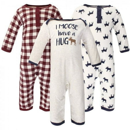 UPC: 0660168724530 | Little Treasure Baby Boy Cotton Coveralls 3pk Moose Hug 0-3 Months