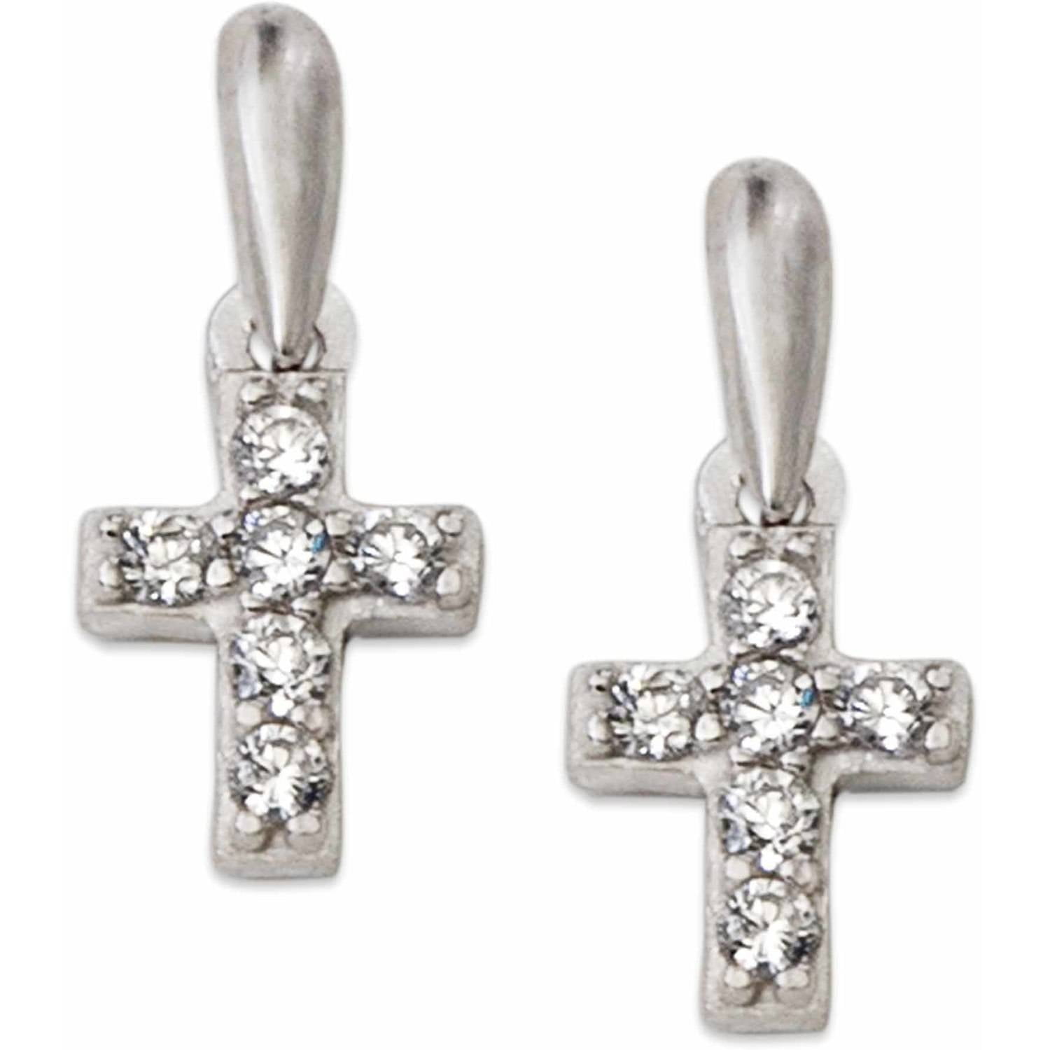 CZ Sterling Silver Cross Stud Earrings