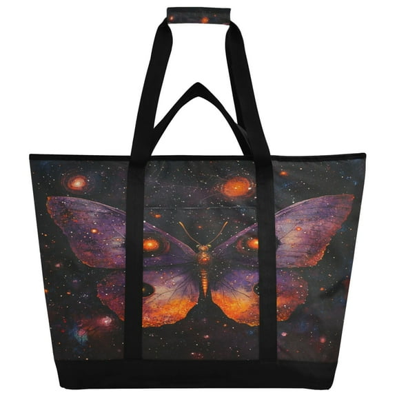 WOBOGO Star Purple Butterfly Tote Cooler Bag Fold Flat Insulated Shopping Bag With Zipper For Work Picnic Beach Use 18×6.7×24in