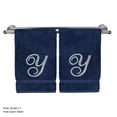thumbnail image 3 of Monogrammed Hand Towel, Personalized Gift, 16 x 30 Inches - Set of 2 - Silver Embroidered Towel - Extra Absorbent 100% Turkish Cotton- Soft Terry Finish - For Bathroom, Kitchen and Spa- Script Y Navy, 3 of 3