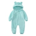 thumbnail image 3 of GYRATEDREAM Newborn Infant Boys Girls Baby Bear Fleece Romper Jumpsuit Hooded Thin Onesie Outwear Outfit Winter Snowsuit Suit for 9-12M Blue, 3 of 9
