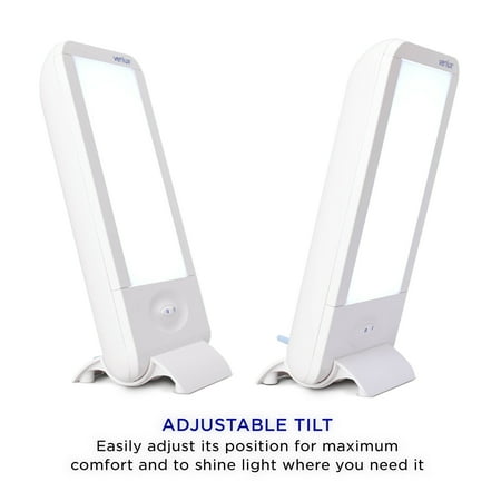 Verilux HappyLight Full-Size - UV-Free Therapy Lamp, Bright White Light with 10,000 Lux, Adjustable Brightness, 2 Interchangeable Lenses, Detachable Stand, and Wall Mountable