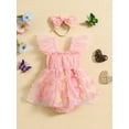 thumbnail image 4 of Musuos Baby Girl Summer 2Pcs Romper Outfit 3 6 12 18 24Months Fly Sleeve Tulle Butterfly Cute Romper Dress with Bow Headband, 4 of 10