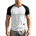 thumbnail image 3 of Men's Summer Color Block V-Neck Slim Fit Quick Dry Breathable Sports Short Sleeve Tee T-Shirt Top Yoga Gym Workout Training Running Casual Activewear Essential | JASKFLY,Black L, 3 of 6