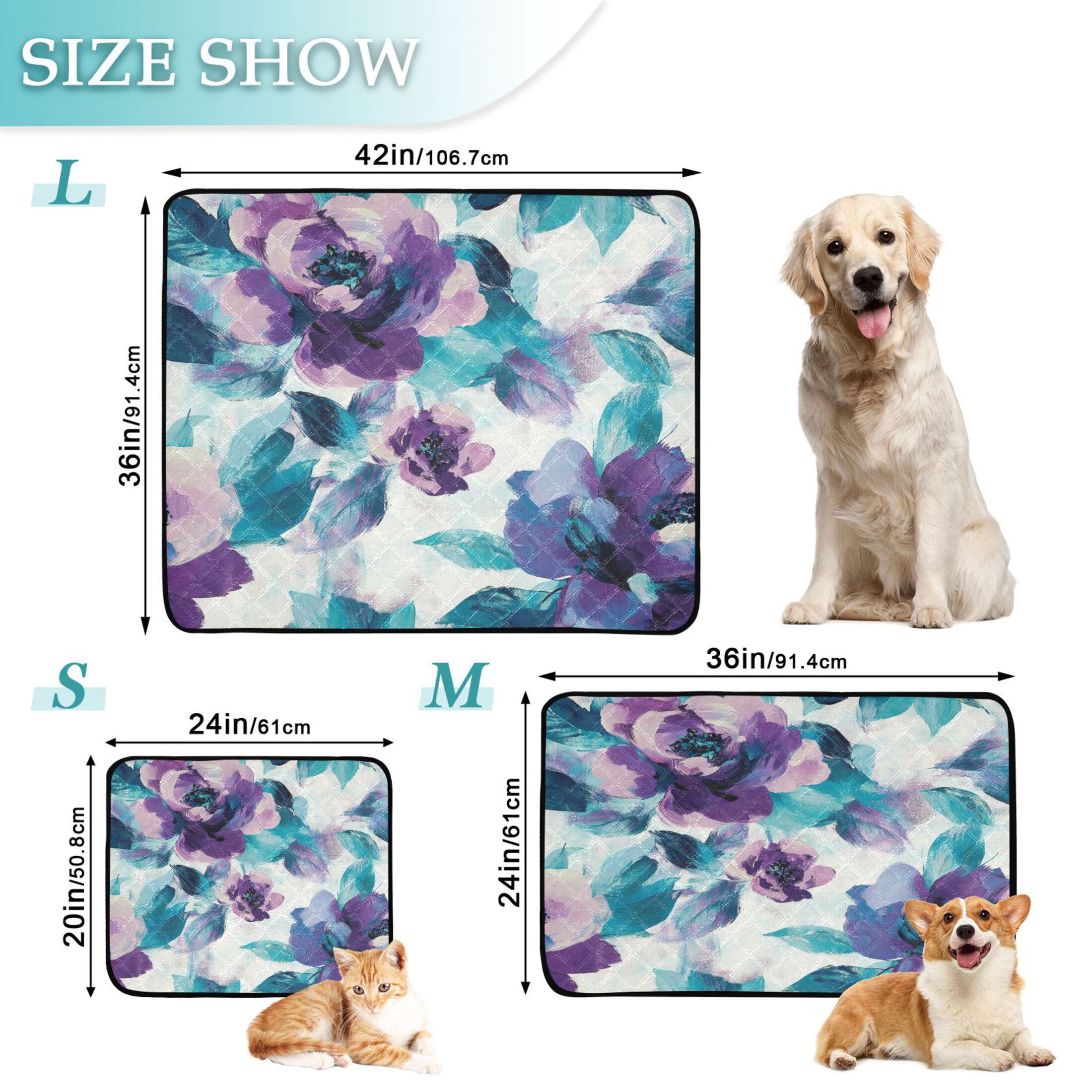 Qxltty Purple Green Flora Cat litter Pads Pet Set of 3 Diaper Mats Center Anti-leakage Layer Absorbent Soft and Comfortable