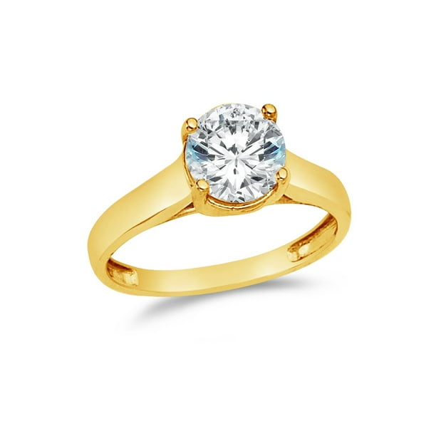 AA Jewels - 14k Yellow Gold CZ Cubic Zirconia Round Engagement Ring ...