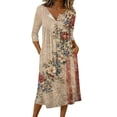 thumbnail image 2 of Patriotic Dresses for Women V-Neck 3/4 Sleeve Button Down A-Line Midi American Flag Dress Casual Summer Beach Vacation Sundress with Pockets, 2 of 7