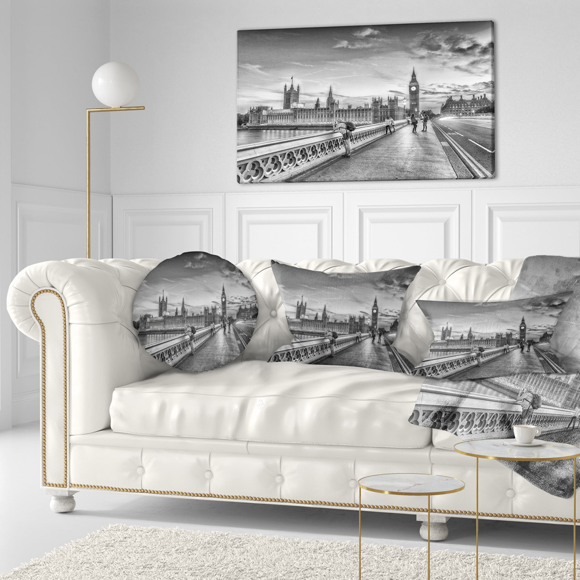 Designart Beautiful Black and White London View - Cityscape Throw Pillow - 12x20