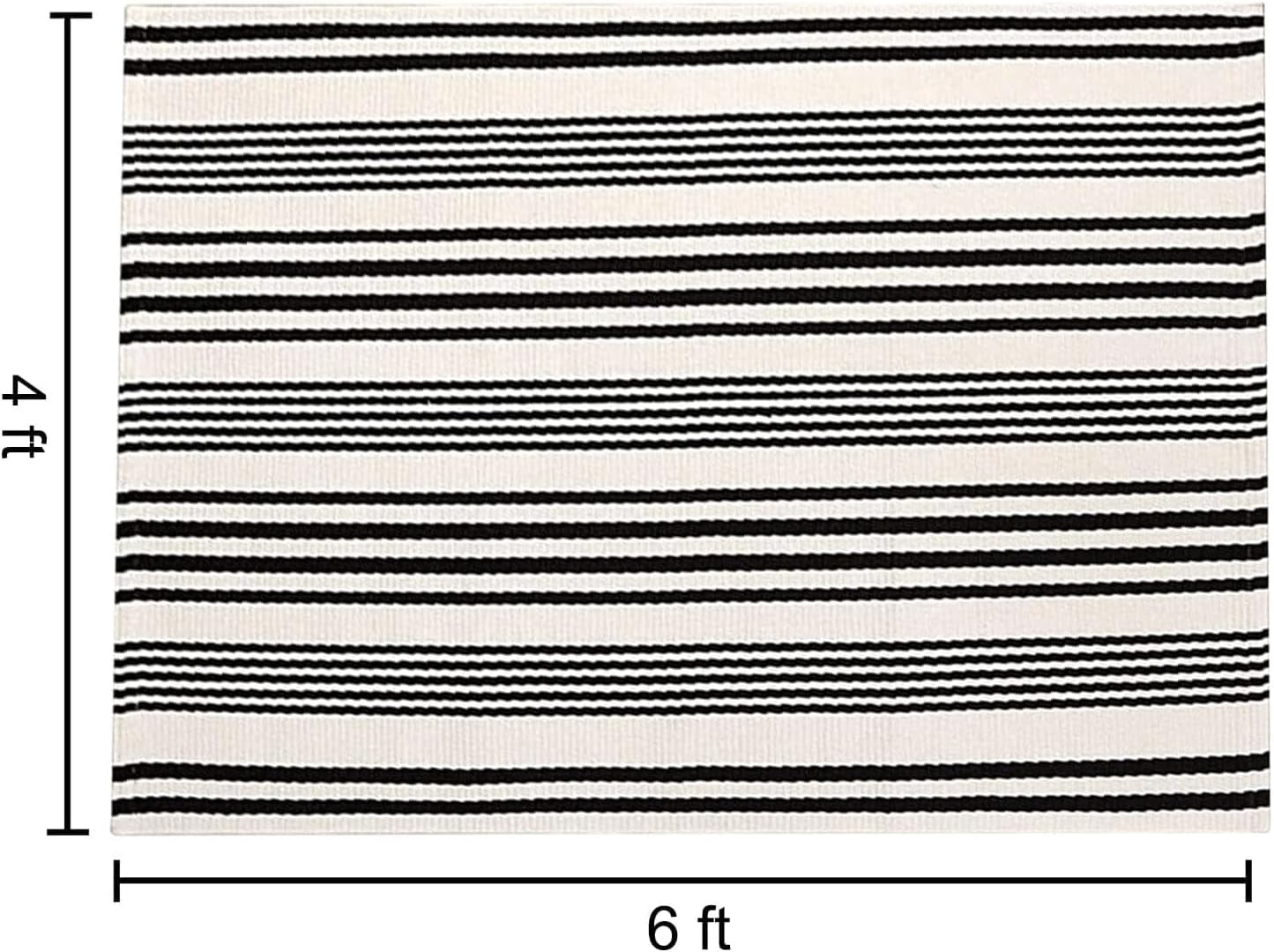 Black and White Striped Outdoor Rug 4' X 6' Front Porch Rug Cotton Hand-Woven Welcome Mats Layered Door Mats for Front Porch/Entryway/Laundry Room/Bedroom/Outdoor