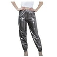 thumbnail image 2 of up to 60% off Gifts Usmixi Womens Leather Pants Night Party Club Fashion Sparkly Street Long Pants Trendy Elastic Waist Loose Straight Trousers with Pocket Gray s, 2 of 7