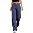 thumbnail image 2 of Tnhcen Women's High Waisted Wide Leg Yoga Pants, Tummy Control Workout Trousers with Pockets, 95% Polyester 5% Spandex Gabardine Office to Gym Pants S-2XL, 2 of 9