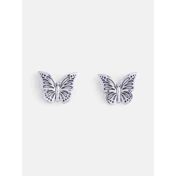 No Boundaries Butterfly Stud Earrings, Silver Tone, 1 Pair
