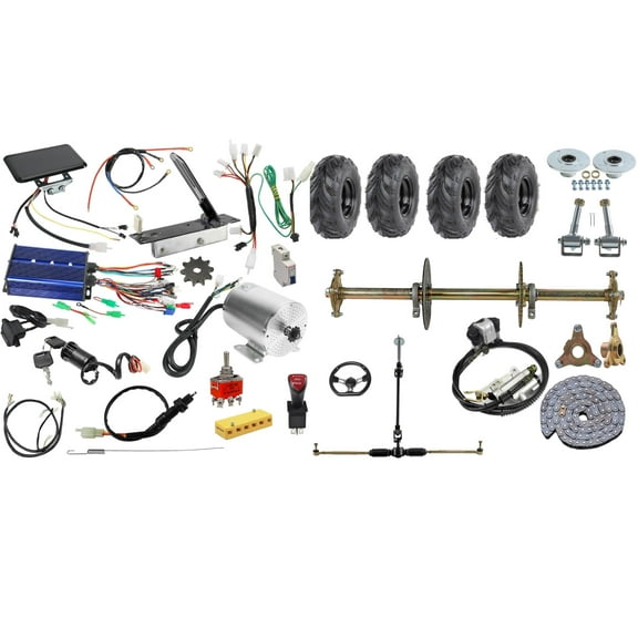 32" Go Kart ATV Rear Live Axle Assembly Kit Shaft & 72V 3000W Brushless Electric Motor Kit & 145/70-6 Wheels Tires for DIY Parts Upgrade 4 Wheelers Drift Trike Quad Buggy Golf Cart