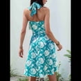 thumbnail image 4 of Robe d'Été Sans Manches Portefeuille à Col en V à Fleurs pour Femme Mini Robe Bleu G, 4 of 5
